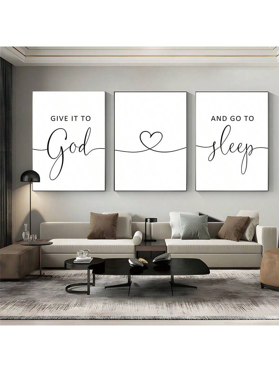 Elevate your bedroom decor with our 3 Piece Canvas Wall Art Set featuring a "Give It To God And Go To Sleep" slogan. Made for farmhouse style rooms, each piece provides a calming atmosphere with a gentle reminder to let go of worries and trust in a higher power. Sweet dreams guaranteed.