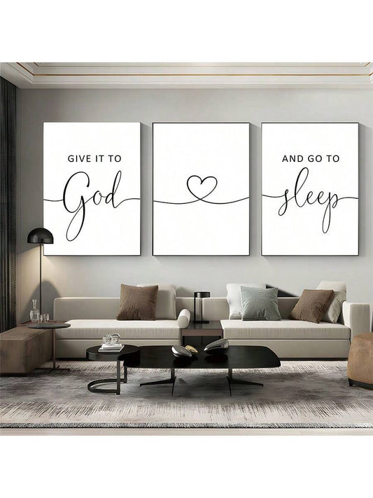3 Piece Canvas Wall Art Set with "Give It To God And Go To Sleep" Slogan for Farmhouse Bedroom Decor