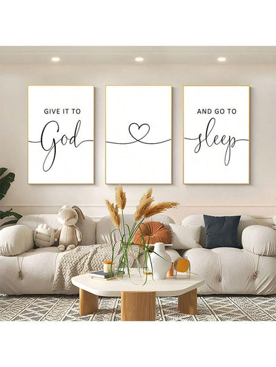 3 Piece Canvas Wall Art Set with "Give It To God And Go To Sleep" Slogan for Farmhouse Bedroom Decor