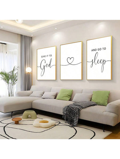 3 Piece Canvas Wall Art Set with "Give It To God And Go To Sleep" Slogan for Farmhouse Bedroom Decor