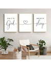 3 Piece Canvas Wall Art Set with "Give It To God And Go To Sleep" Slogan for Farmhouse Bedroom Decor