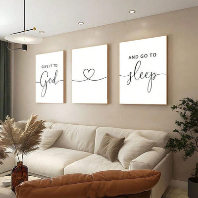 3 Piece Canvas Wall Art Set with "Give It To God And Go To Sleep" Slogan for Farmhouse Bedroom Decor