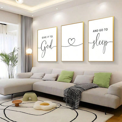 3 Piece Canvas Wall Art Set with "Give It To God And Go To Sleep" Slogan for Farmhouse Bedroom Decor