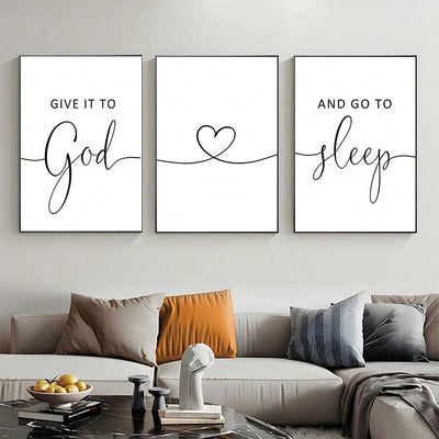 3 Piece Canvas Wall Art Set with "Give It To God And Go To Sleep" Slogan for Farmhouse Bedroom Decor