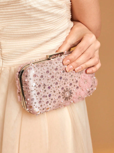 Elegance Redefined: Belle Luxury Flower Pattern Glitter Clutch Bag