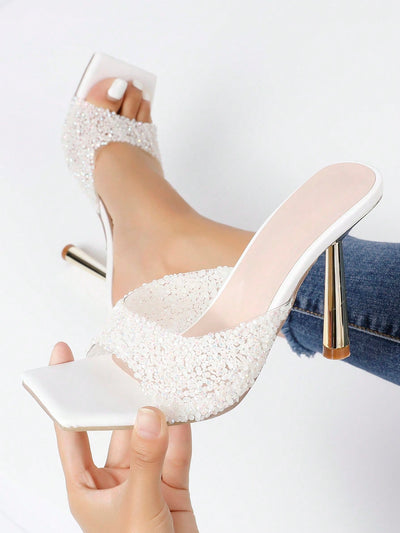 Sparkling Elegance: Rhinestone-Embellished High Heel Sandals for Women