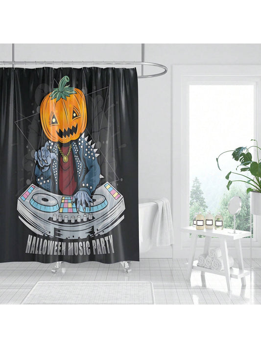 Vintage Halloween Shower Curtain: Spooky Music and Pumpkin Gothic Decor