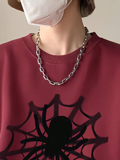 Spider Web Chic: Men's Pullover with Drop Shoulder Design