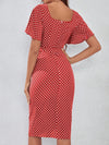 Dainty Darling: Frenchy Polka Dot Print Dress with Sweetheart Neck Button Decor