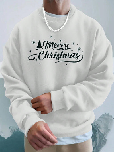 Festive Cheer: Men's Christmas Letter Printed Drop Shoulder Sweatshirt