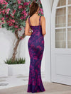 Floral Fantasy: Lace-Up Mermaid Hem Ruched Maxi Dress