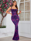 Floral Fantasy: Lace-Up Mermaid Hem Ruched Maxi Dress