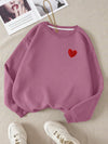 Sweetheart Sweater: Cozy up with Heart Print Casual Long Sleeve Drop Shoulder Sweatshirt