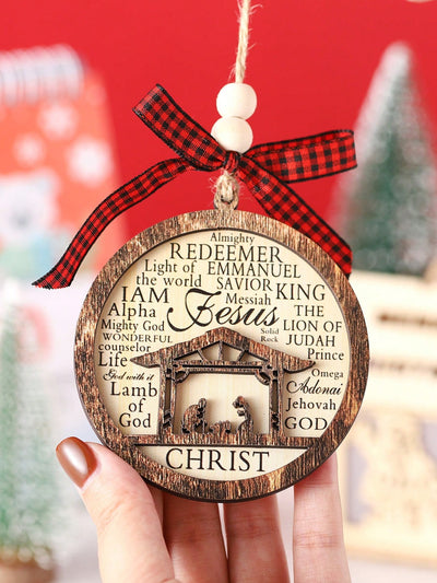 Beautifully Crafted Double-Layer Wooden Nativity Scene Ornament - Celebrate the Birth of Christ!