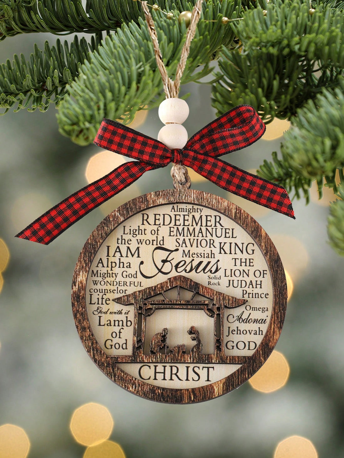 Expertly crafted from wood, this double-layer ornament depicts the classic Nativity scene. Celebrate the birth of Christ with this beautiful and timeless decoration. Perfect for adding a touch of tradition to your holiday decor.