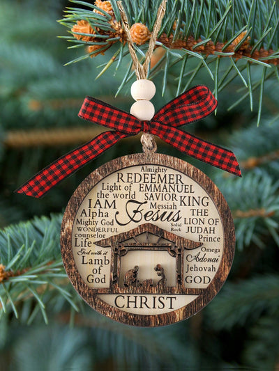 Beautifully Crafted Double-Layer Wooden Nativity Scene Ornament - Celebrate the Birth of Christ!