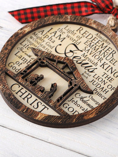 Beautifully Crafted Double-Layer Wooden Nativity Scene Ornament - Celebrate the Birth of Christ!