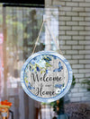 Blue Flower Butterfly Welcome Door Hanging Sign - Charming Wood Plaque Decoration