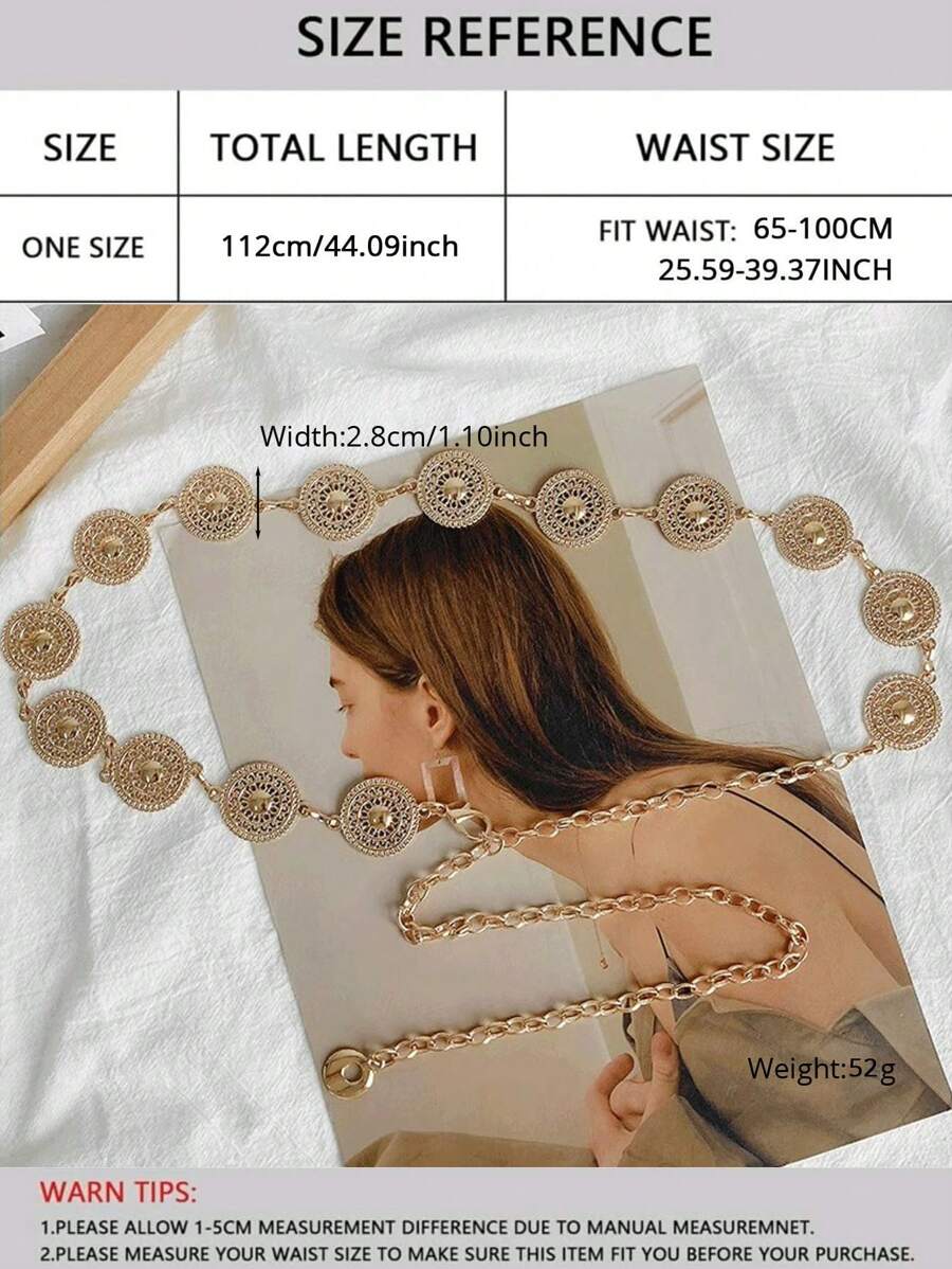 Elegant Steampunk Hollow Out Circle Shaped Waist Chain for Women - Artistic Alloy Dress Belt for Boho Style - women steampunk circle shaped waist chain belt visible in all media images, product image 1