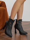 Beige Elegance: Ruffle Trim Bow Decor Heeled Boots for Women