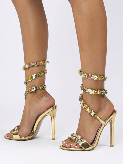 Sparkling Nights: Luxury Gold Rhinestone Stiletto Heels for Weddings and Parties