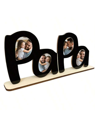 Dad's Pride: Wooden Alphabet Shaped Photo Frame - Perfect Father's Day Gift!