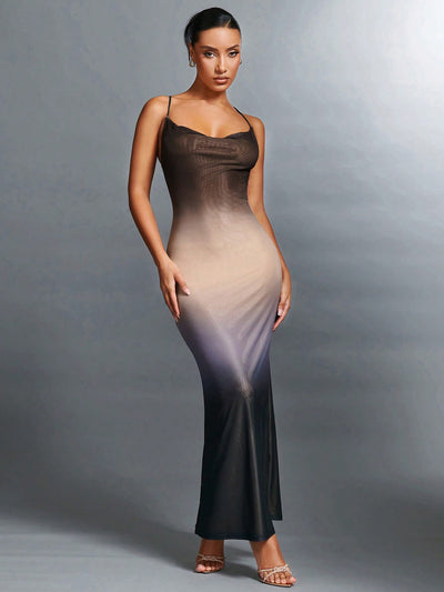 Mermaid Dreams: Women's Ombre Fish Tail Mesh Sheer Backless Cami Dress