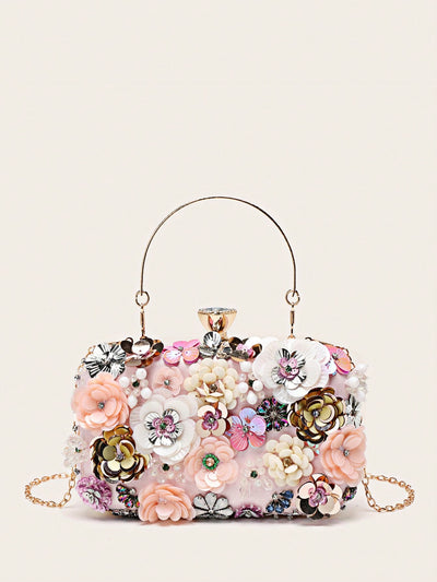 Elegant Rhinestone Floral Clip Top Box Bag – Perfect Evening Purse for Weddings, Prom, and Parties