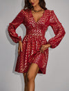 Chic Zigzag Print V-Neck Lantern Sleeve Dress for Effortless Style