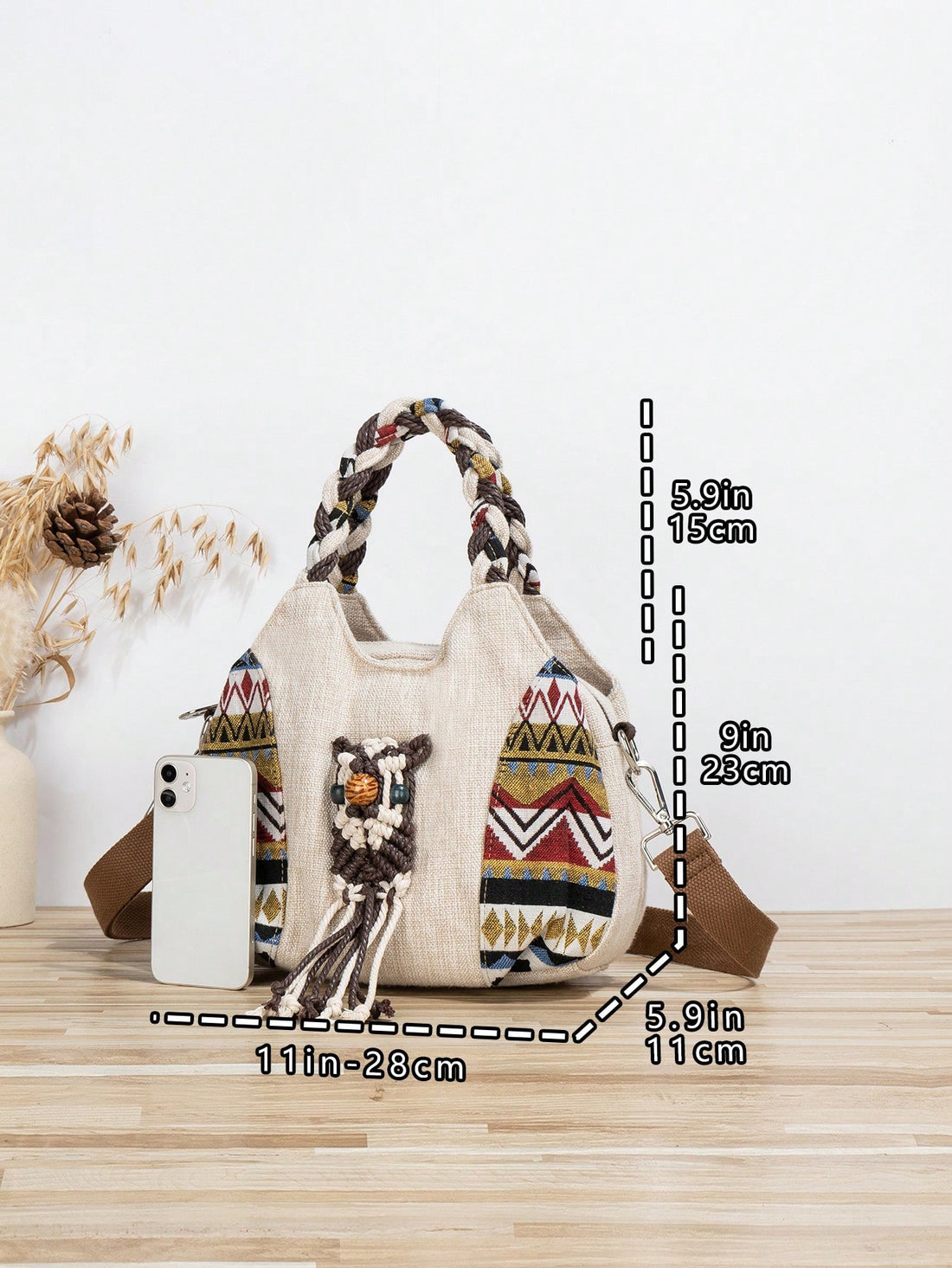Elevate your fashion game with our Bohemian Owl: Handmade Woven Crossbody Shoulder Handbag. Expertly crafted with intricate woven details, this bag exudes a bohemian charm that will make a statement. With a spacious design and comfortable shoulder strap, it offers both style and functionality. Perfect for any unique and trendy outfit.