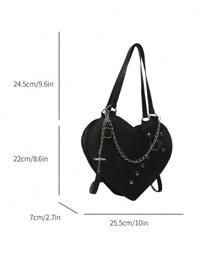 Rivet Embllelished Heart Shaped Cross Body Bag: A Punk Rock Festival Must-Have