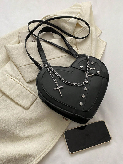 Rivet Embllelished Heart Shaped Cross Body Bag: A Punk Rock Festival Must-Have