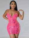 Pink Perfection: Sparkle and Shine Sparkling Sequined V-neck Dress