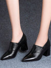 Black British Style Embossed Pointed Pumps: Elegant, High Heeled Comfort