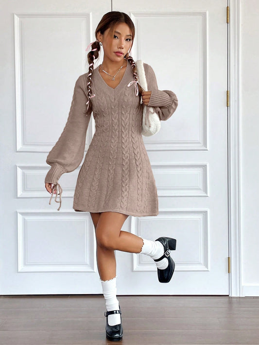 Chic and Cozy: Women's Lantern Sleeve Knit Sweater Dress
