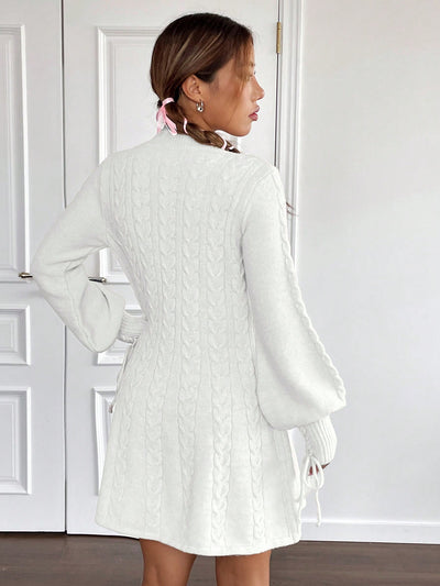 Chic and Cozy: Women's Lantern Sleeve Knit Sweater Dress