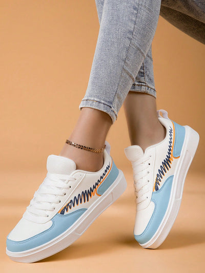 Expertly crafted Two-Tone Lace-Up Sporty <a href="https://canaryhouze.com/collections/women-canvas-shoes" target="_blank" rel="noopener">Sneakers</a> for Women, featuring a stylish colorblock front design. The perfect combination of fashion and function, these lace-up skate shoes offer both comfort and style, making them a must-have for any active woman. Upgrade your wardrobe and step up your game with these versatile sneakers.