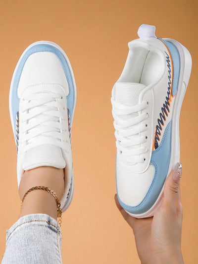 Two-Tone Lace-Up Sporty Sneakers: Colorblock Front Skate Shoes for Women