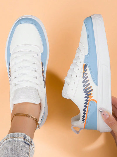 Two-Tone Lace-Up Sporty Sneakers: Colorblock Front Skate Shoes for Women