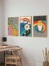 Whimsical Trio: Set of 3 Flower Rainbow Cartoon Posters for Modern Home Decor