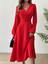 Chic Twist-Front Lantern Sleeve Dress - Effortless Elegance for Any Occasion