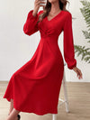 Chic Twist-Front Lantern Sleeve Dress - Effortless Elegance for Any Occasion