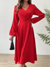 Chic Twist-Front Lantern Sleeve Dress - Effortless Elegance for Any Occasion