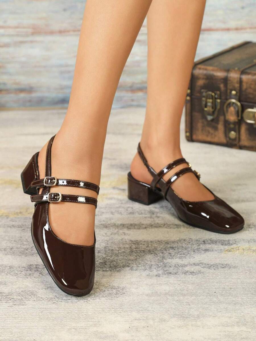 patent slingback Mary Jane pumps image 24 showing visible heel, strap, toe, color, and material details