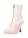 Denim Dream: Women's Platform Stiletto Mid-Calf Wedding Boots