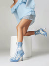 Denim Dream: Women's Platform Stiletto Mid-Calf Wedding Boots