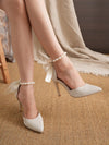 Pearlized Elegance: European & American Super High Heel Shoes