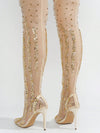 Dazzling Bride: Rhinestone-Coated Thigh-High Mesh Boots