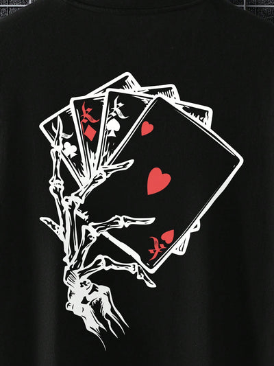 Men's Poker Card and Skull Hand Print T-shirt - Ace of Spades Edition