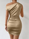 Flaunt Your Figure in Style with Asymmetrical Neck Ruched Bodycon Dress